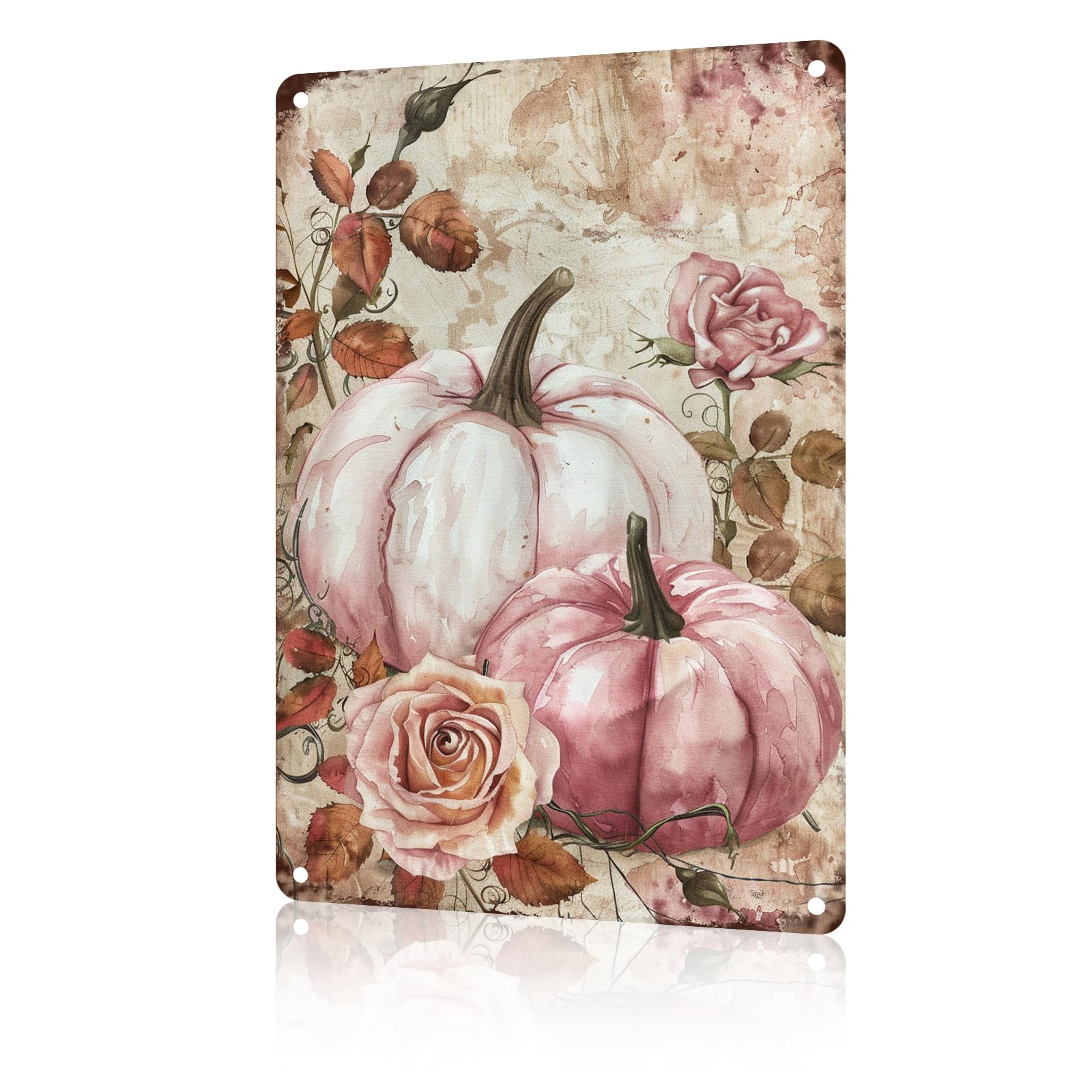 Anceky Aluminum Metal Signs Pink Pumpkin Autumn Tin Sign for Home Kitchen Retro Decor Yard Garden Outdoor 12×8 Inch