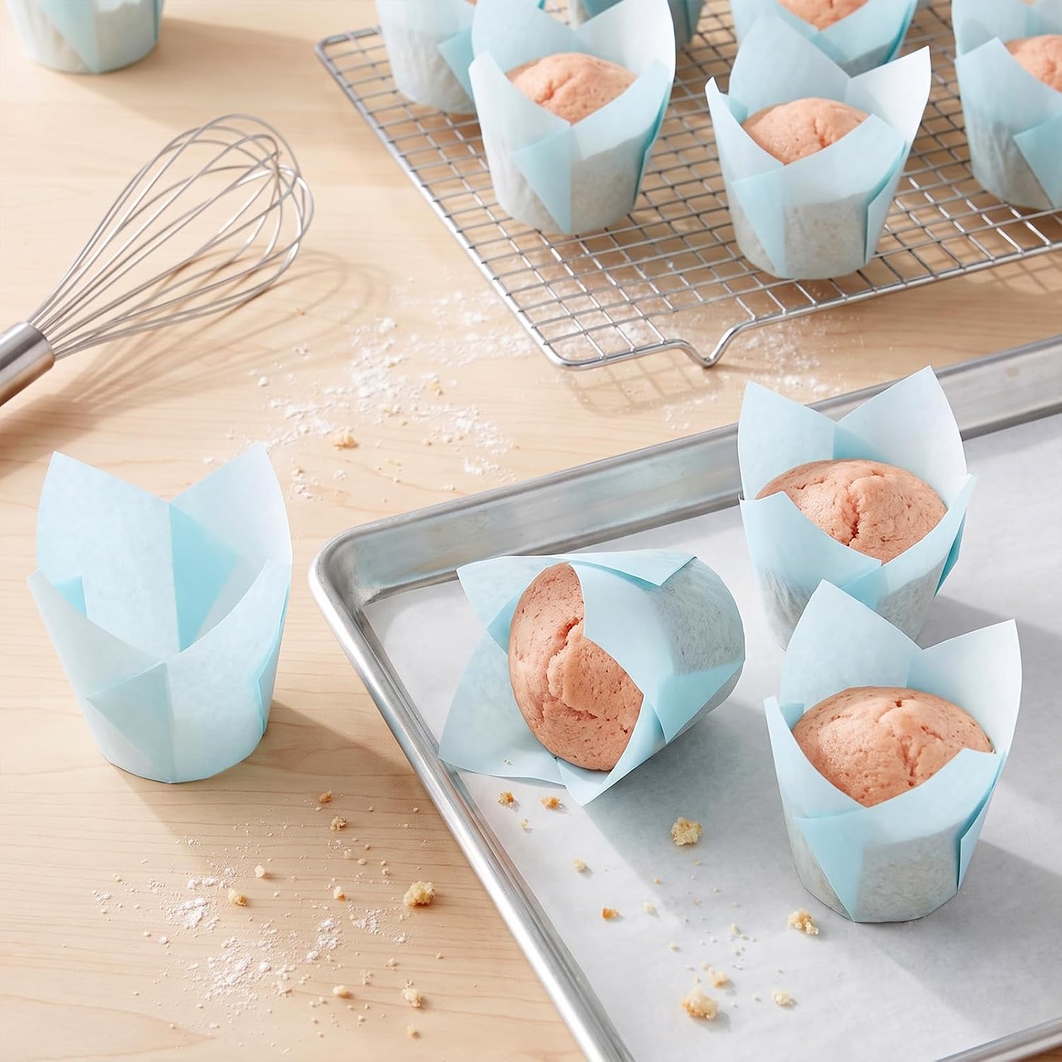 50 Pcs Tulip Cupcake Liners, Greaseproof Baking Cups, Blue