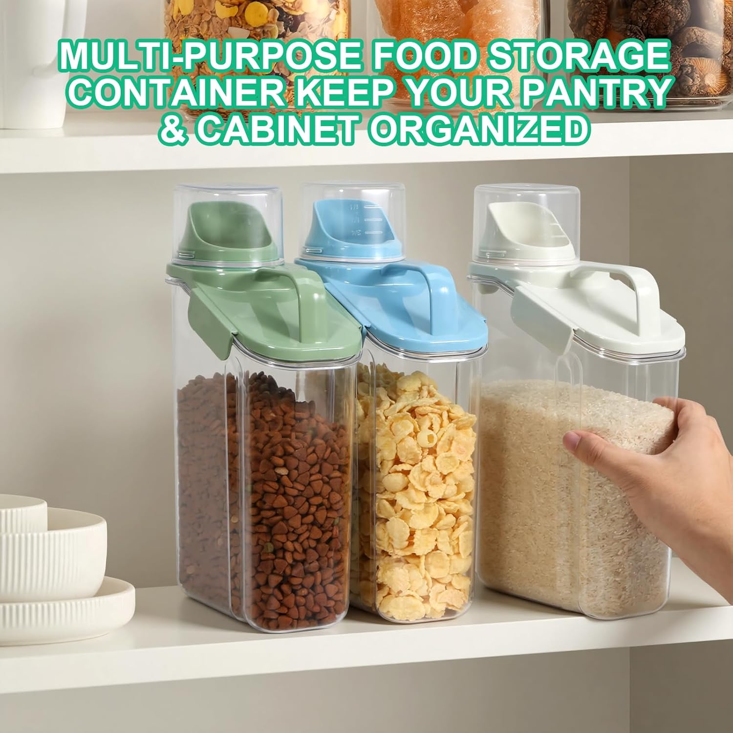 TBMax Rice Container Cereal Storage Container 2 Pack 3.2-Quart, Kitchen Pantry Dry Food Storage Holder with Easy-Pouring Spout & Handy Cup, Small Pet Dog Cat Food Dispenser for Daily Feeding