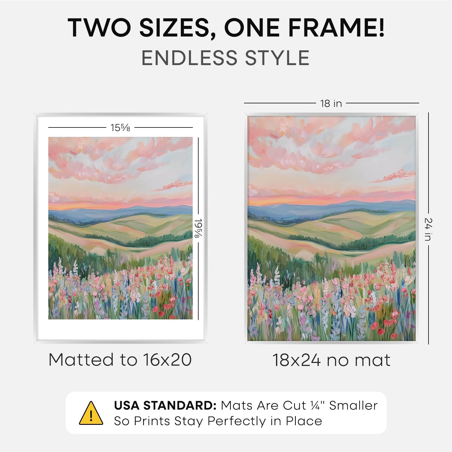 Homeforia 18x24 Poster Frame Silver, High End Metal 18 x 24 Picture Frames with Mat 16 x 20 for Photo, 18x24 Silver Frame Matted to 16x20 Print, 24x18 Hanging Frame, Tempered Glass, Wall Kit, Set of 1