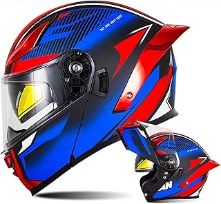 Modular Motorcycle Hel-Met Flip Up Hel-Met Adult Motorcycle Hel-Met with Double Visor, DOT Approved Hel-Met for Men and Women