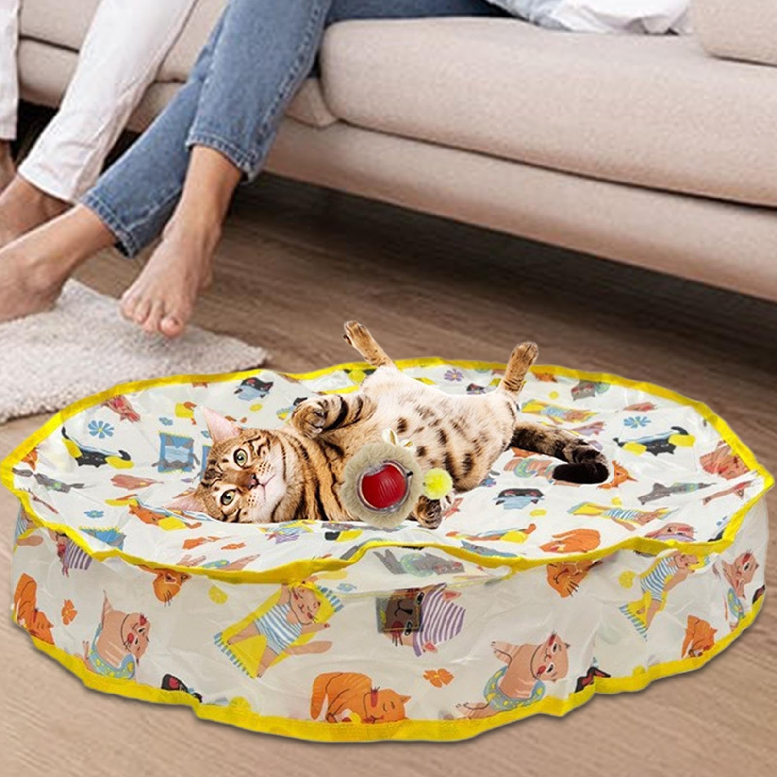 Juguetes para Gatos， Bola móvil automática del Juguete Gato - 360 Grados Que giran rápidamente rodando en la Bola de Alfombra