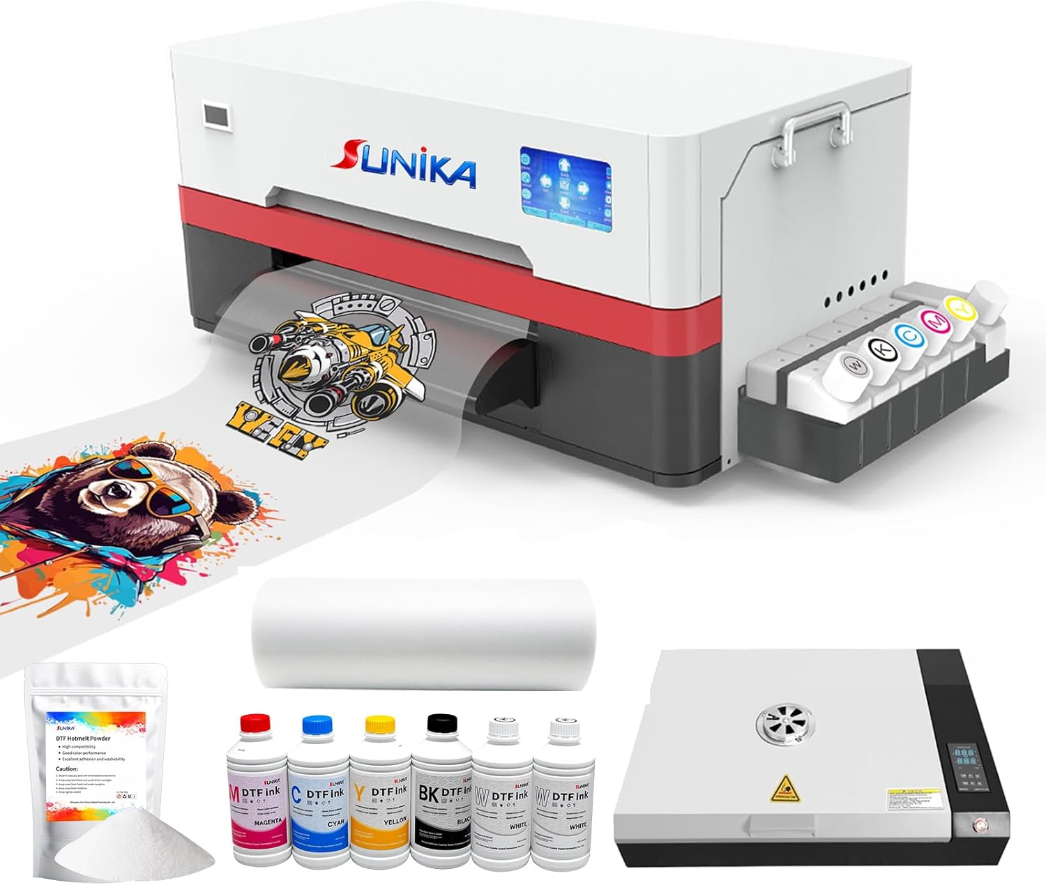 DTF Printer, XP600 DTF Transfer Printing Machine A3 Width Direct to Film Printer with White Ink Mixing Circulation and Auto Clean for Dark and Light Clothing (DTF Printer + Oven)