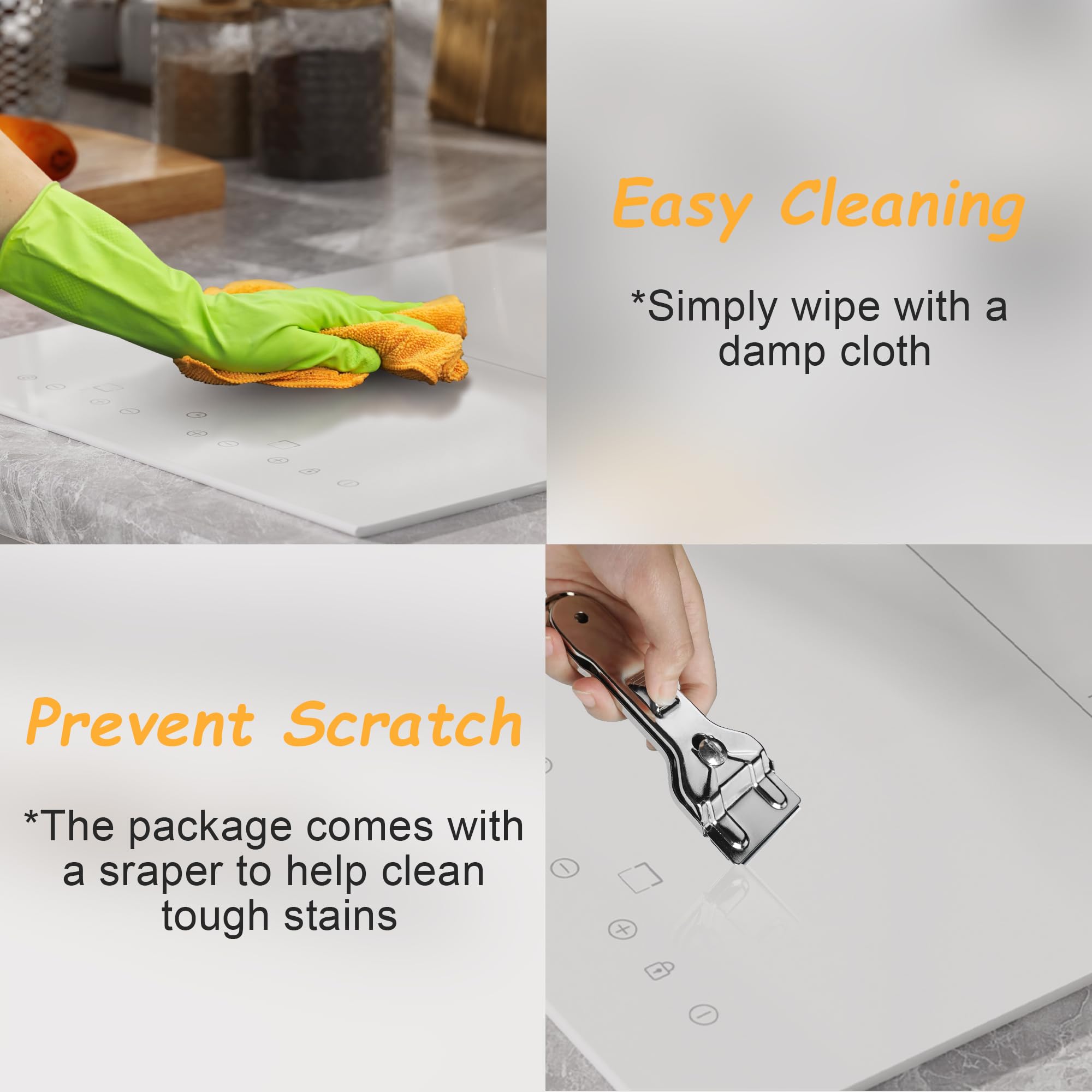 Plug-in Induction Hob White, Double Electric Induction Hob Built-in 30CM, Electric Cooktop 2 Ring, 2800W, 9 Power Levels, Safety Lock, Timer, Individual Touch Control, 230V - 5