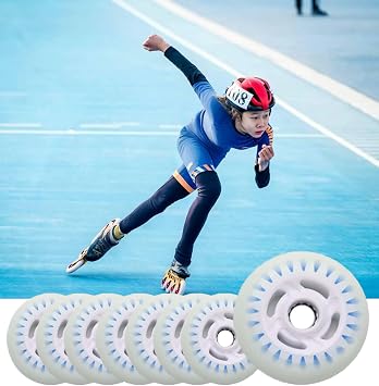 LED Light-Up Inline Skate Wheels, 90-125mm Diameter, 24mm Thickness, 90A Durometer, No Batteries Required (4, Blue flash, 100mm)