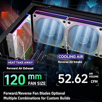 FB120-White 120mm Case Fan Reverse Blade, Wireless Splicing/Daisy Chain Design, Infinity Mirror 16.8M Color ARGB PC Fan PWM Speed Control, High Airflow, Quiet Cooling for Gaming PC Build