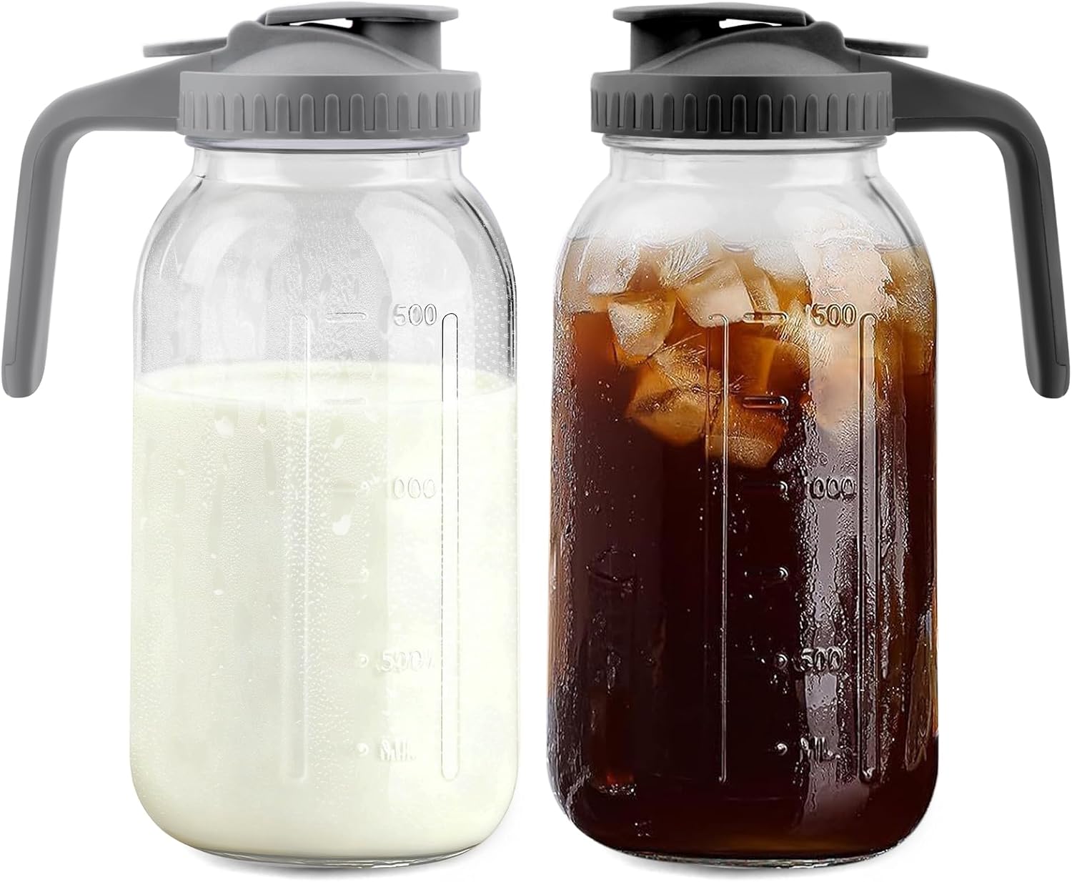 Heavy Duty Mason Jar Pitcher, 64 oz Glass Pitcher with Lid 2 Pack