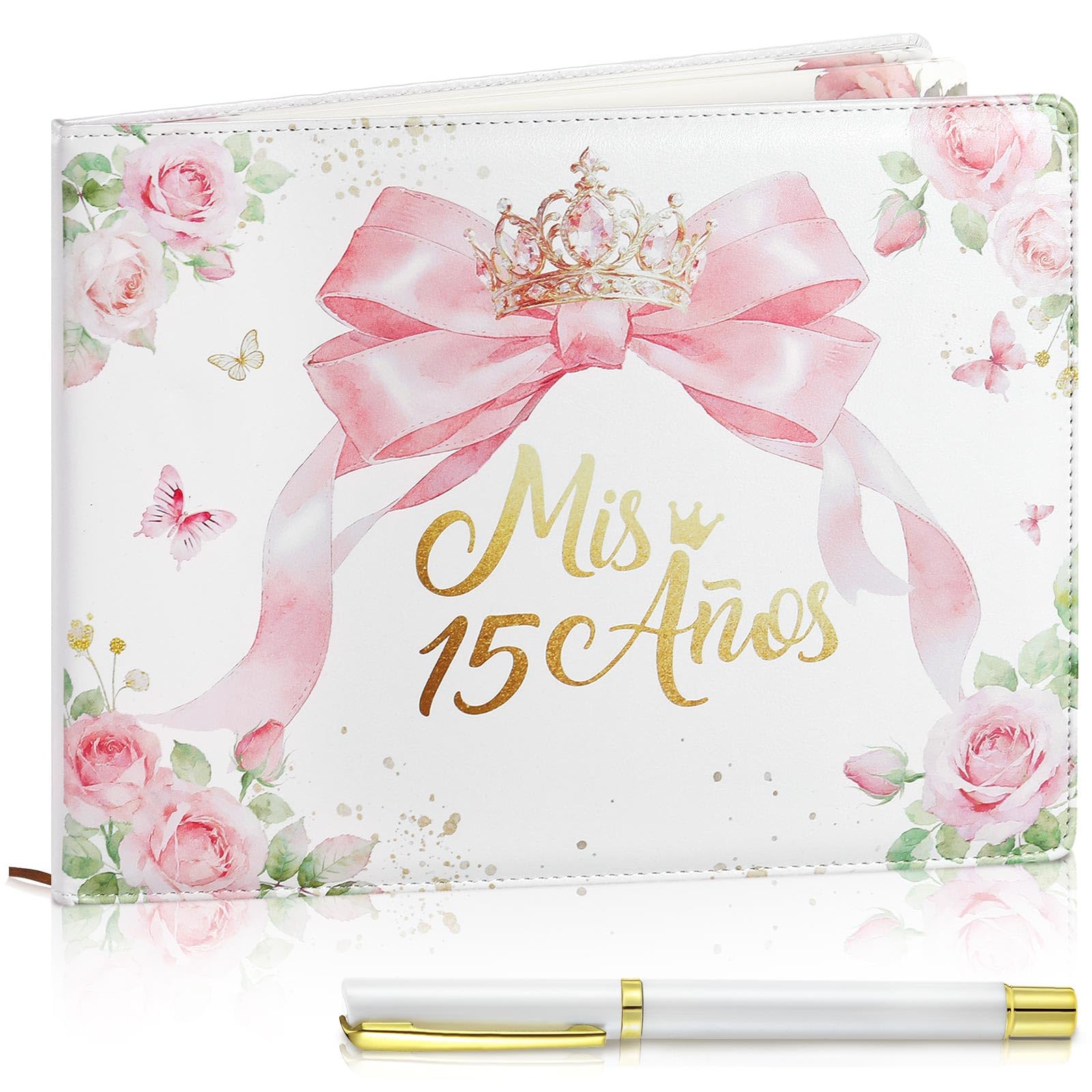 MotiMind Quinceanera Guest Book with Pen Libro De Firmas Para 15 Anos Pink