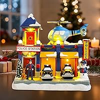 Vista 1 de WONDER GARDEN Casas de pueblo navideño, casas de Navidad, aldea - Estación de policía musical iluminada, edificios coleccionables con automóvil
