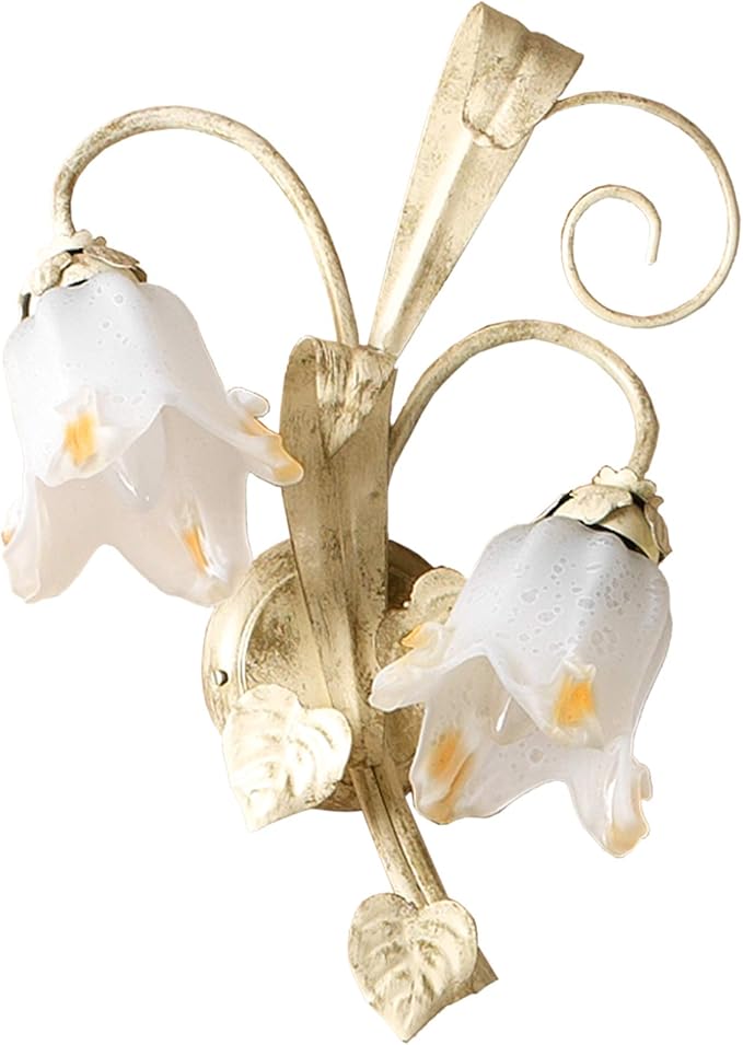 ONLI ONLI Wandlamp 2 lampen in ivoor verguld metaal en wit glas met bloem