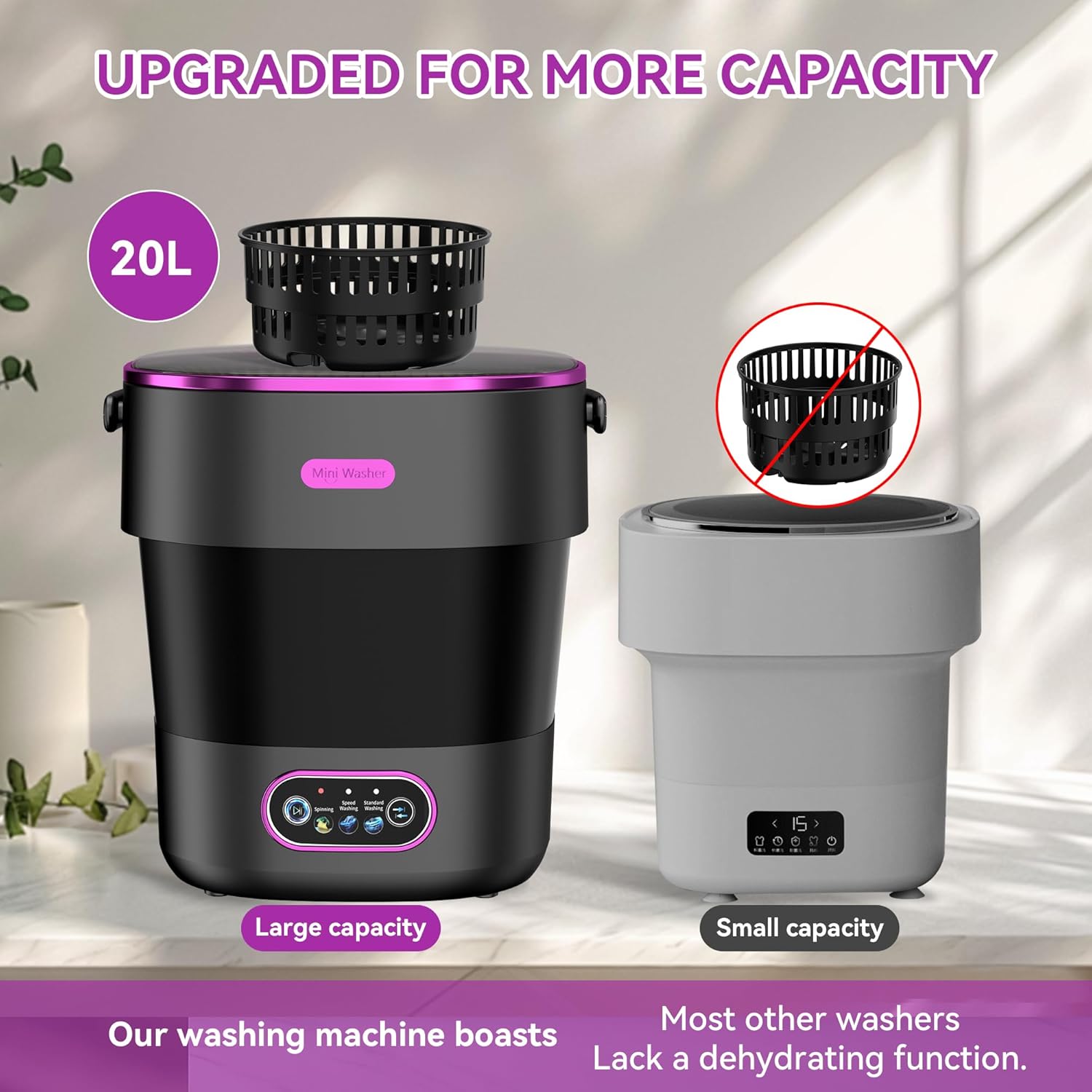 Portable Washing Machine, Folding 20L Mini Washer and Spin-Dryer, 3 Cleaning Modes Small Compact Laundry Machine of Underwear, Baby Clothes, for Apartments, Dormitories, RV, Travel, Black