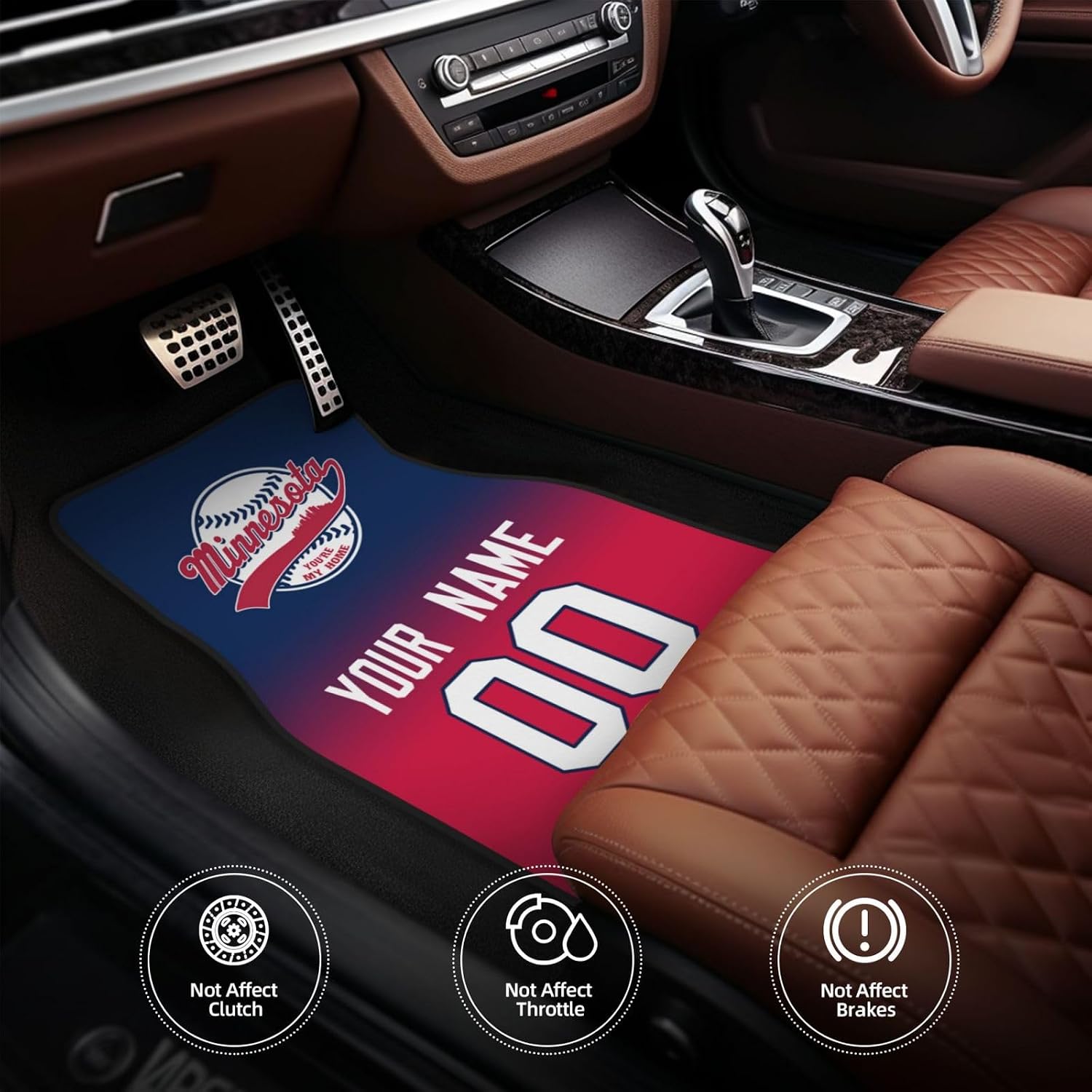 Personalized Custom Minnesota Car Mat Sets 4 Pieces Car Accessories Add Name&Number,City Custom Baseball Car Floor Mats Interior Decorative Accessoriess Fit for Most Car