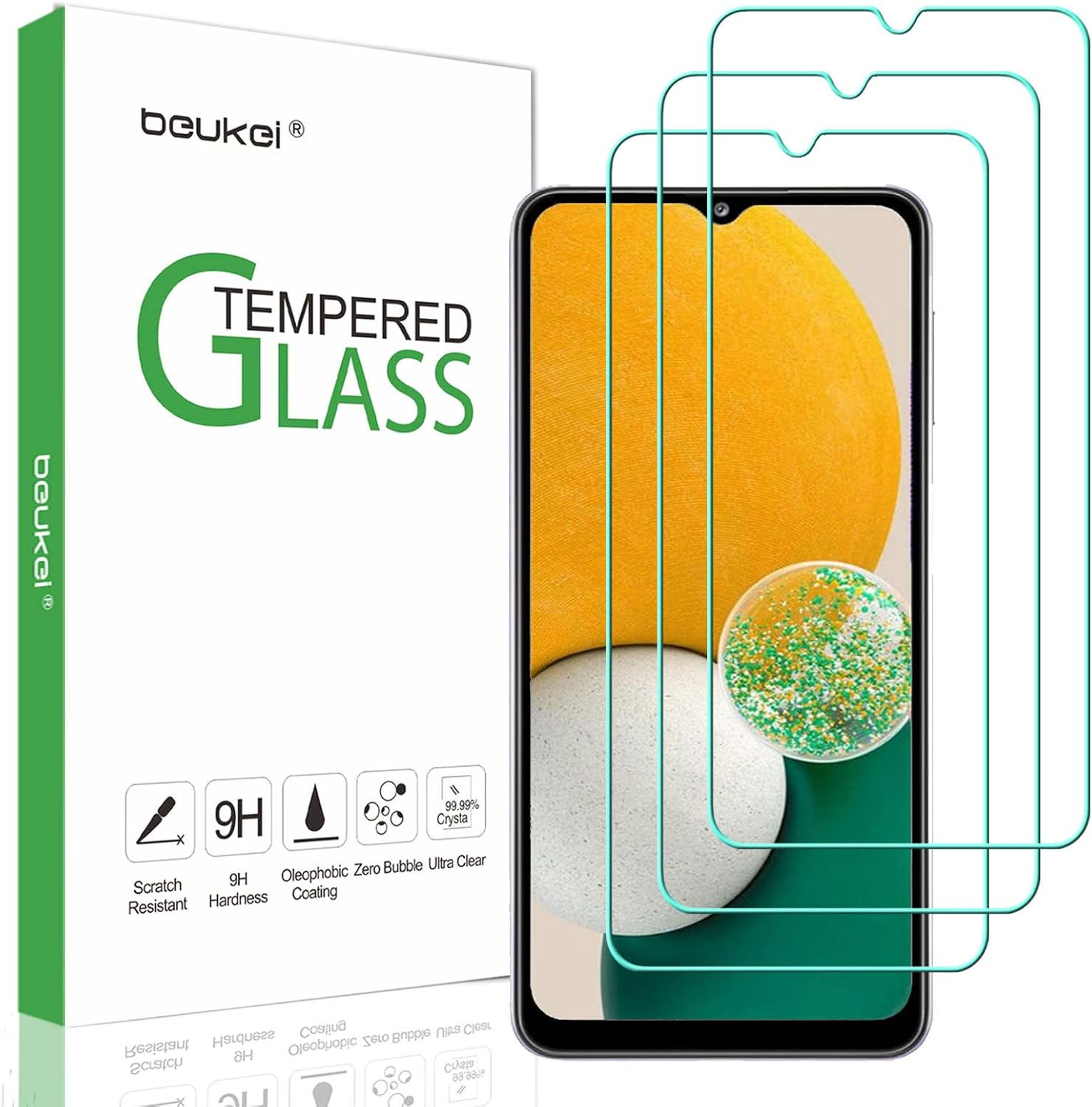 beukei (3 Pack) Compatible for Samsung Galaxy A13 5G / Galaxy A13 Screen Protector Tempered Glass, Touch Sensitive,Case Friendly, 9H Hardness