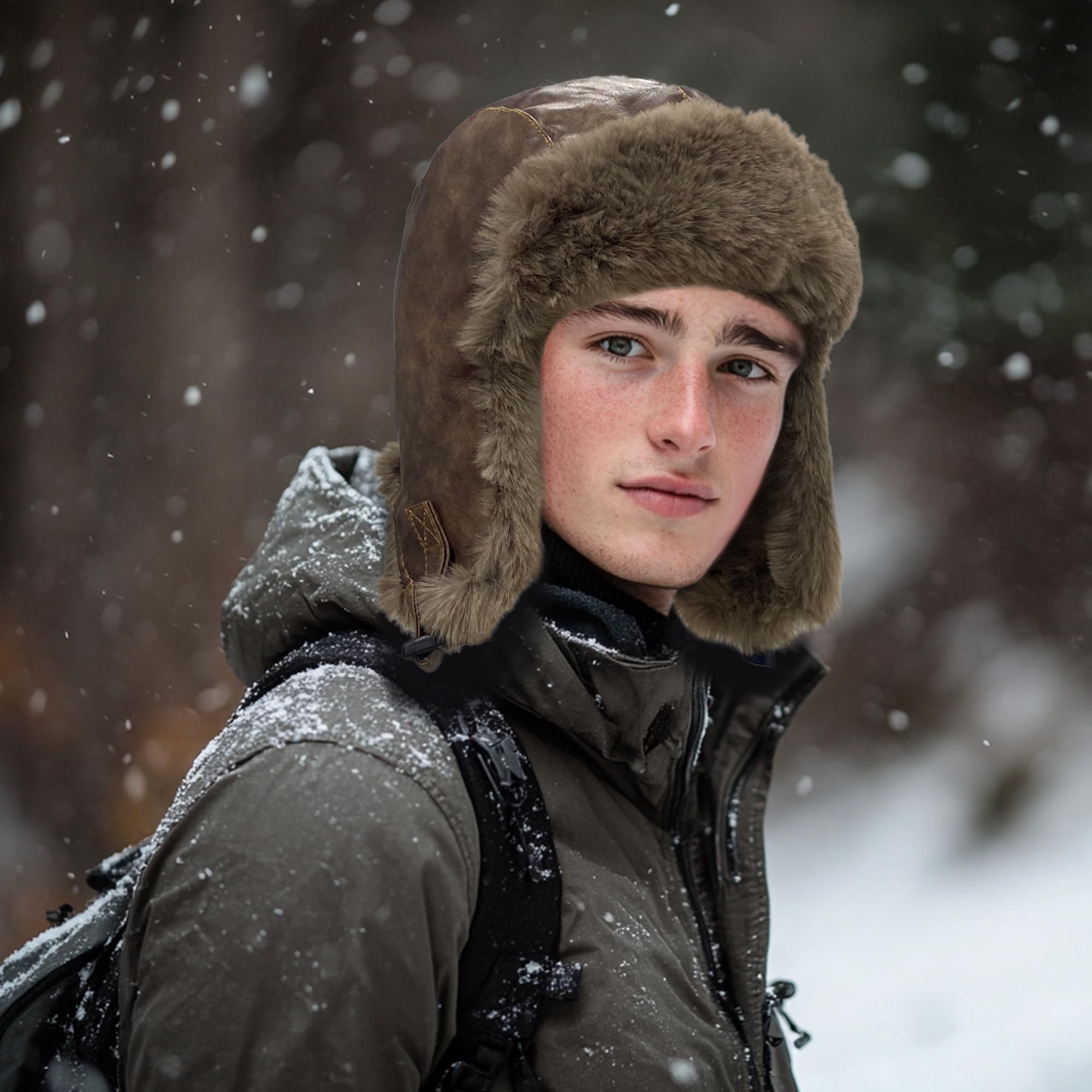 Wintermütze, Bombermütze mit Ohrenklappen, winddicht, warm, Uschanka-Mütze