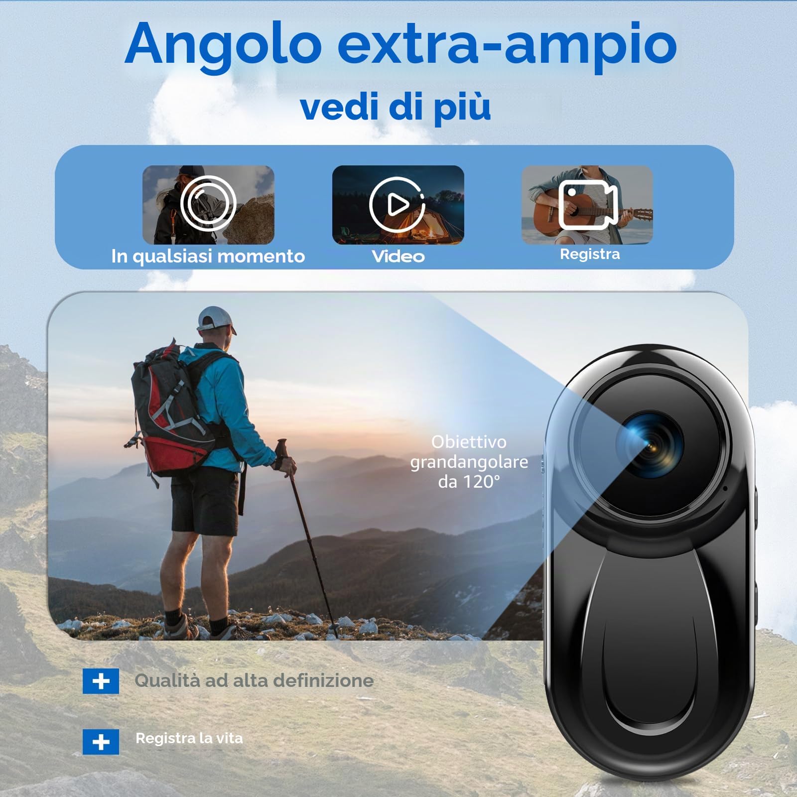 Mini Action Cam 1080P, Action Camera, fotocamera portatile con clip girevole a 360° e clip magnetica, mini K-Amera, piccola telecamera per il corpo, telecamera di sorveglianza per viaggi