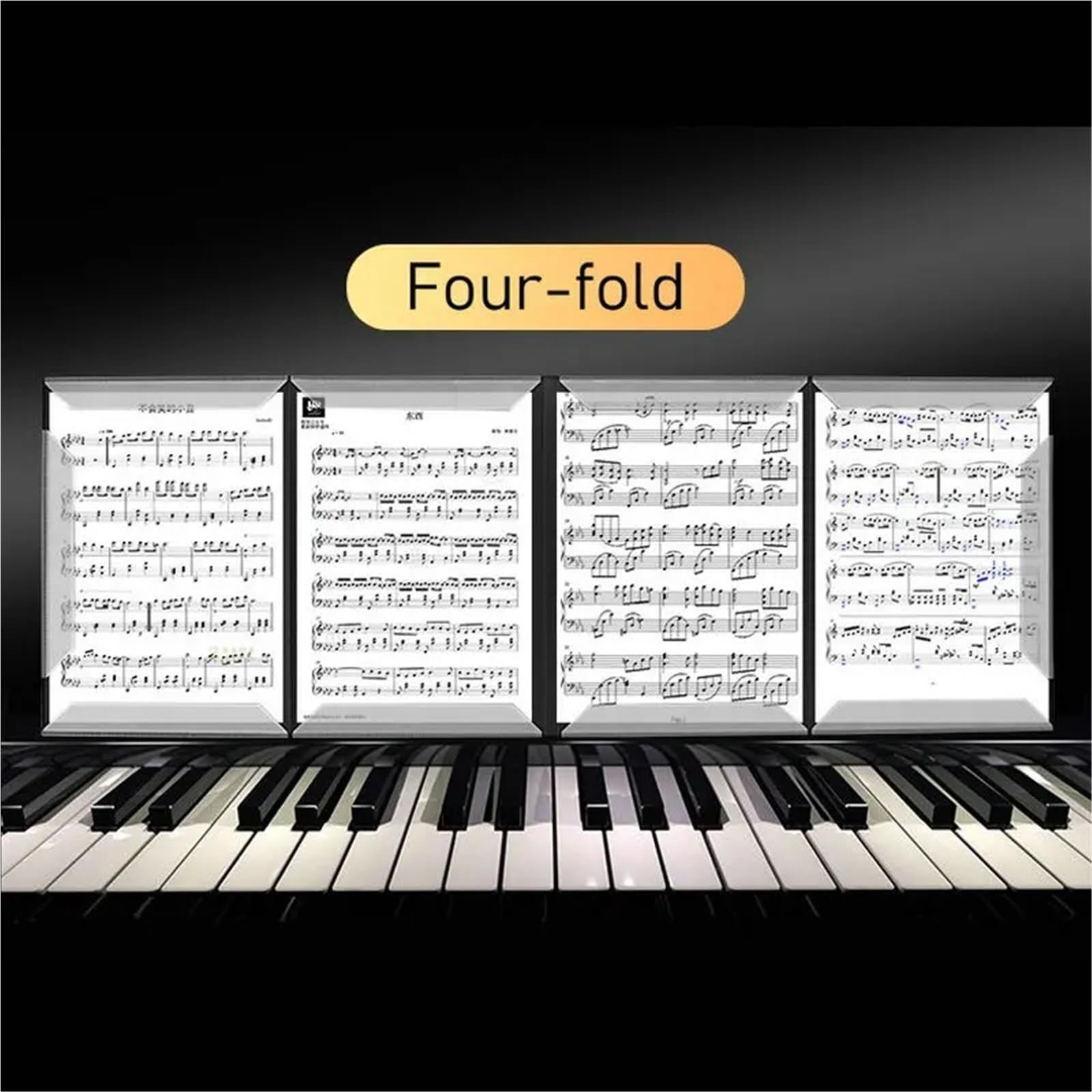 Musikpartitur-Dateiordner, A4, Notenblatt-Papierhalter, Querformat, Klaviermusik-Partitionsordner for Musik Für Notenblätter(Black-Four-fold)