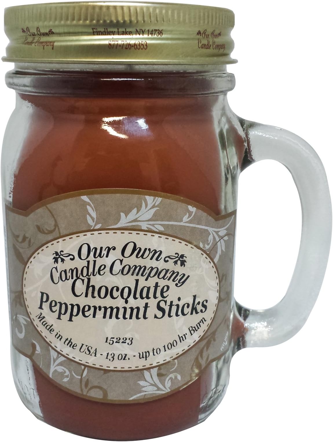 Our Own Candle Company Chocolate Peppermint Sticks Scented 13 Ounce Mason Jar Candle