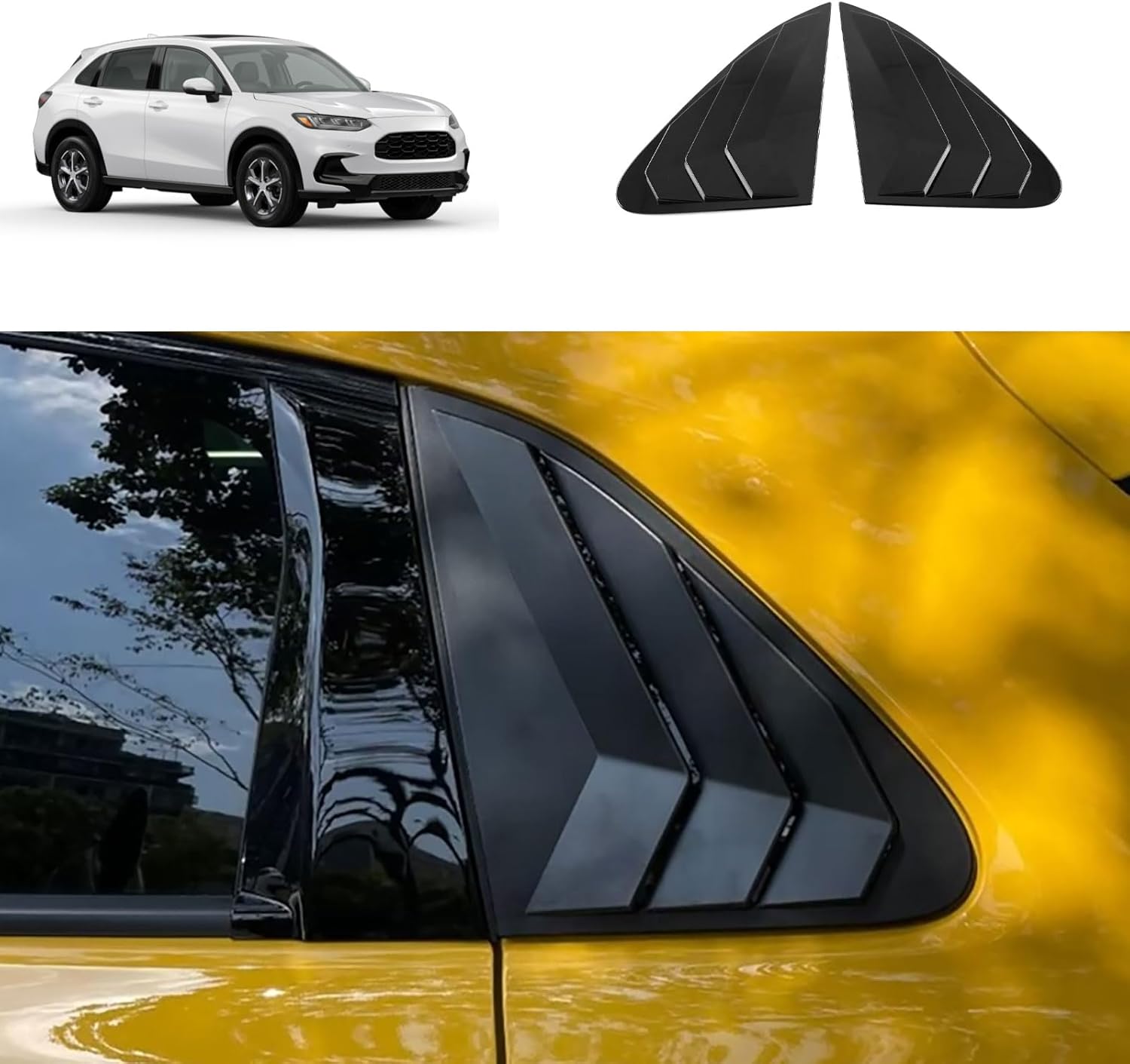 Rear Side Window Louvers Covers Compatible with Honda New HRV HR-V 2026 2025 2024 2023 Rear Side Shutters Blinds Cover Trims Exterior Car Accessories ABS 2PCS(Glossy Black Style