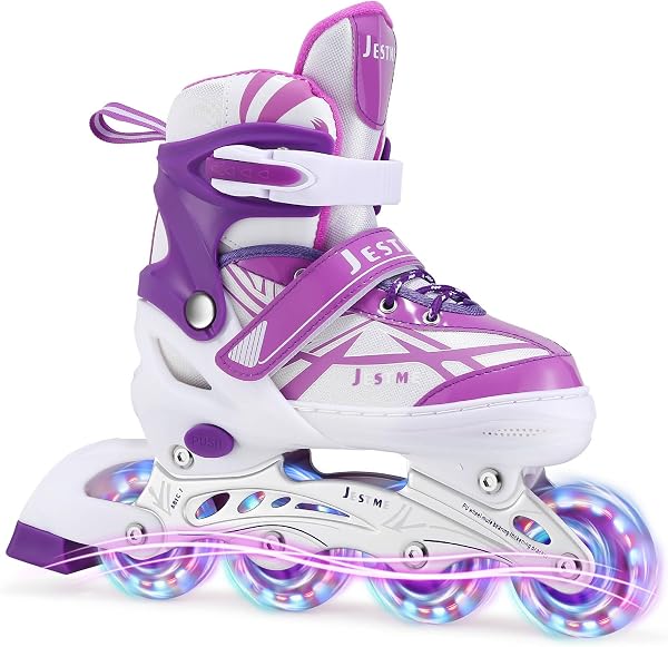 Pattini in linea regolabili per bambini ragazze ragazzi principianti, Pattini a rotelle rosa e viola per bambino e adolescente per lo sport - 1