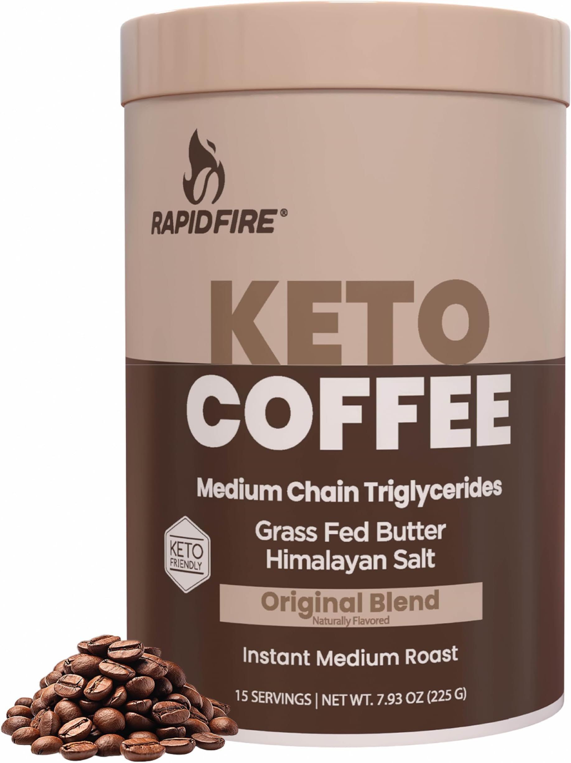 Rapid Fire Instant Coffee with MCT Oil & Grass-Fed Butter – Energy, Focus & Metabolism Support – Low Sugar Functional Coffee Mix – Keto & Low-Carb Friendly – Original Medium Roast, 15 Servings