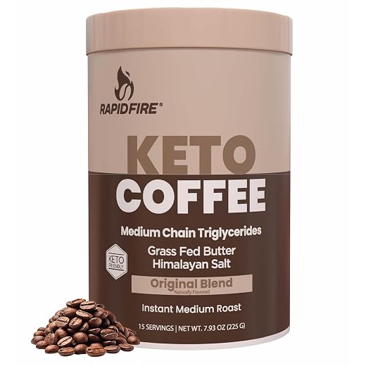 Rapidfire Ketogenic Fair Trade Instant Keto Coffee Mix Supports Energy Metabolism Weight Loss Ketogenic Diet Canister 15 servings, Original, 7.93 Ounce