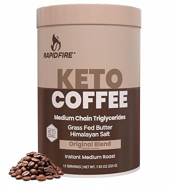 Rapid Fire Instant Coffee with MCT Oil & Grass-Fed Butter Energy, Focus & Metabolism Support Low Sugar Functional Coffee Mix Keto & Low-Carb Friendly Original Medium Roast, 15 Servings
