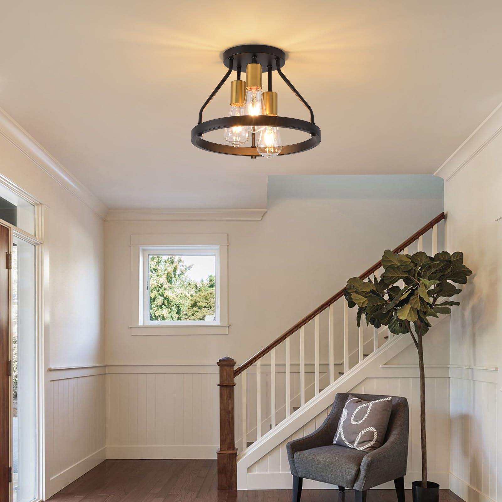 CHOOHUE Semi Flush Mount Ceiling Light Fixture, 3-Light Farmhouse