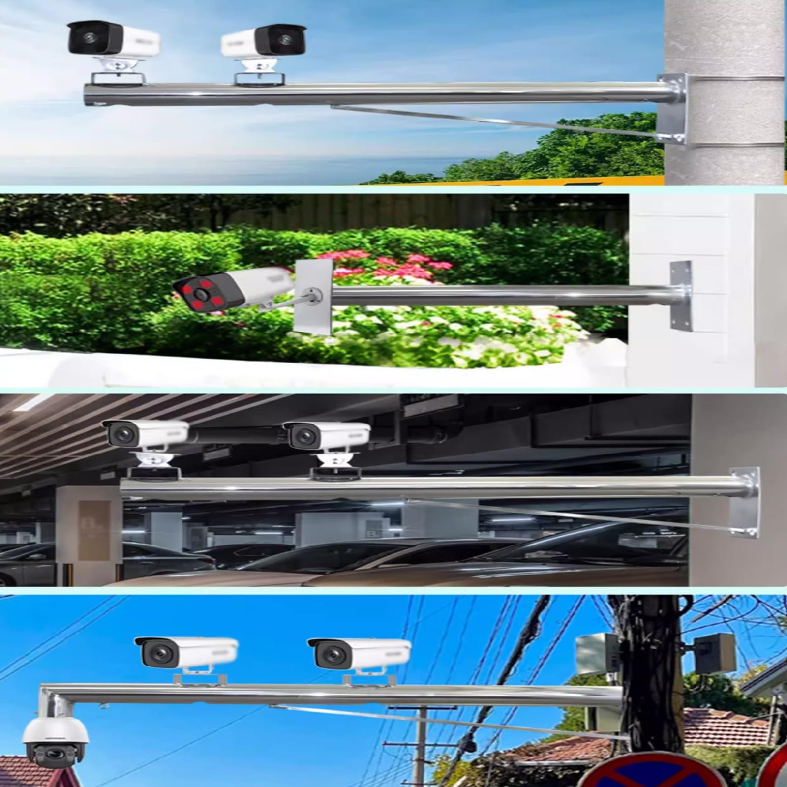 Soporte Universal extralargo para Poste de cámara de 1,6 a 6,6 pies - Soporte de Columna de vigilancia de Acero Inoxidable 201 Resistente a la Intemperie para cámaras de Seguridad montadas e