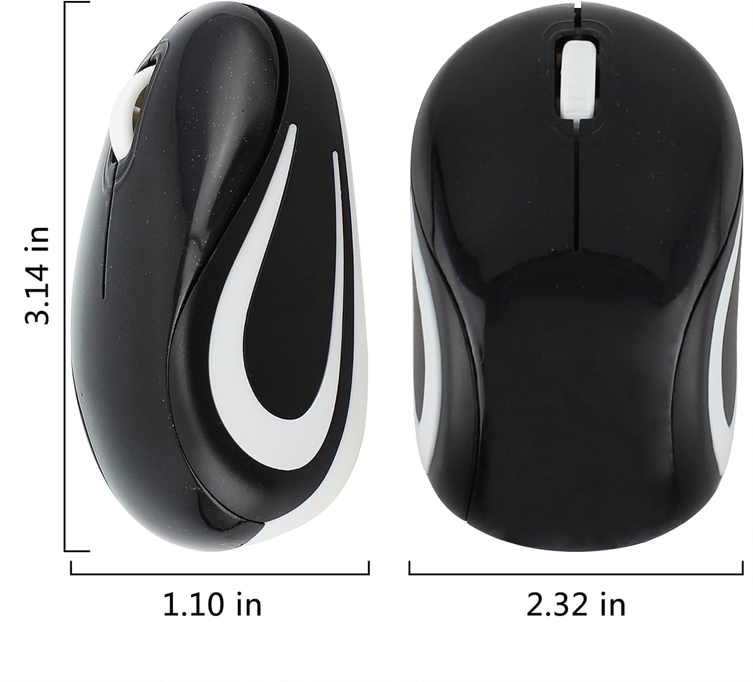 Diagram showing the dimensions of the Mini Wireless Mouse