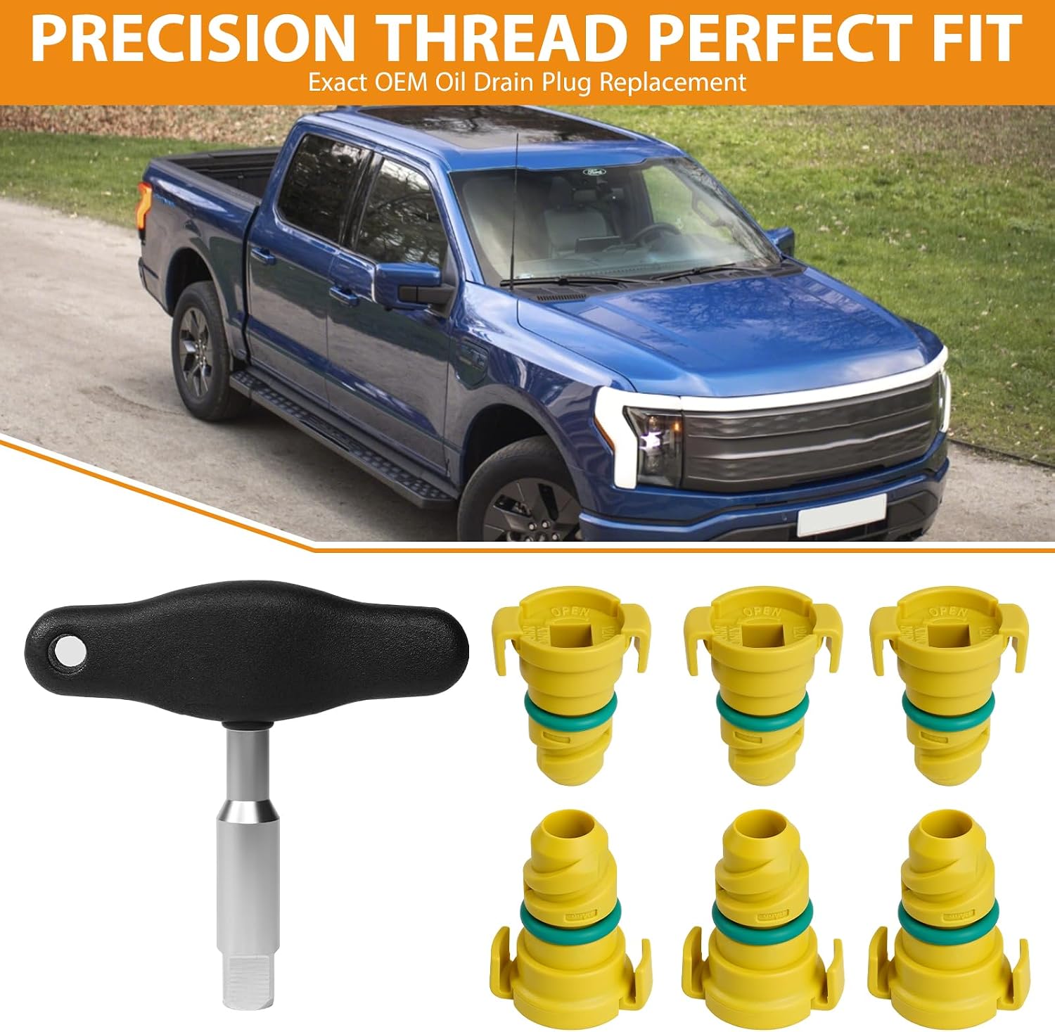 6 Pack Oil Drain Plug Compatible with Ford F-150 F150 Mustang Bronco Explorer Edge Lincoln with Removal Tool