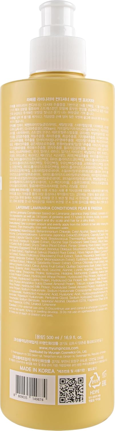 laferme Laminaria Conditioner with Organic Ingredient, Damaged Hair Care Korean Conditioner, Hydrating & Smoothing, Anti-Frizz, Sulfate & Paraben Free, for Women & Men, 16.9 Fl Oz, Pear & Freesia - Image 9