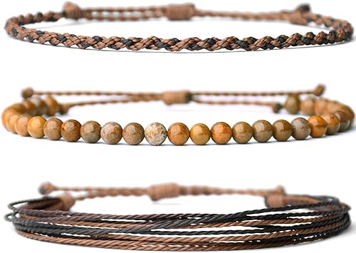 Miniatura 467 de Handmade Natural Stone Beaded Healing Bracelet Gift for Men Adjustable Rope String Bracelet