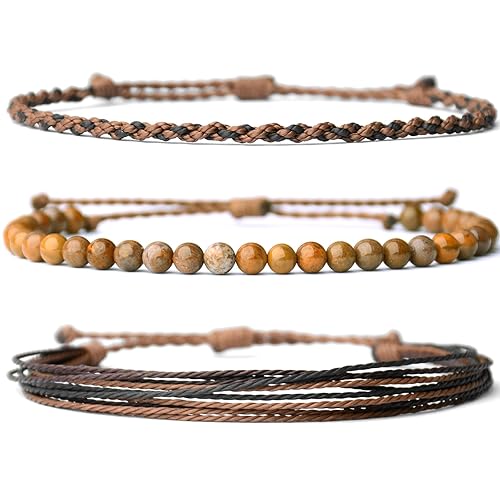 Miniatura 8 de Handmade Natural Stone Beaded Healing Bracelet Gift for Men Adjustable Rope String Bracelets (tiger-eye)