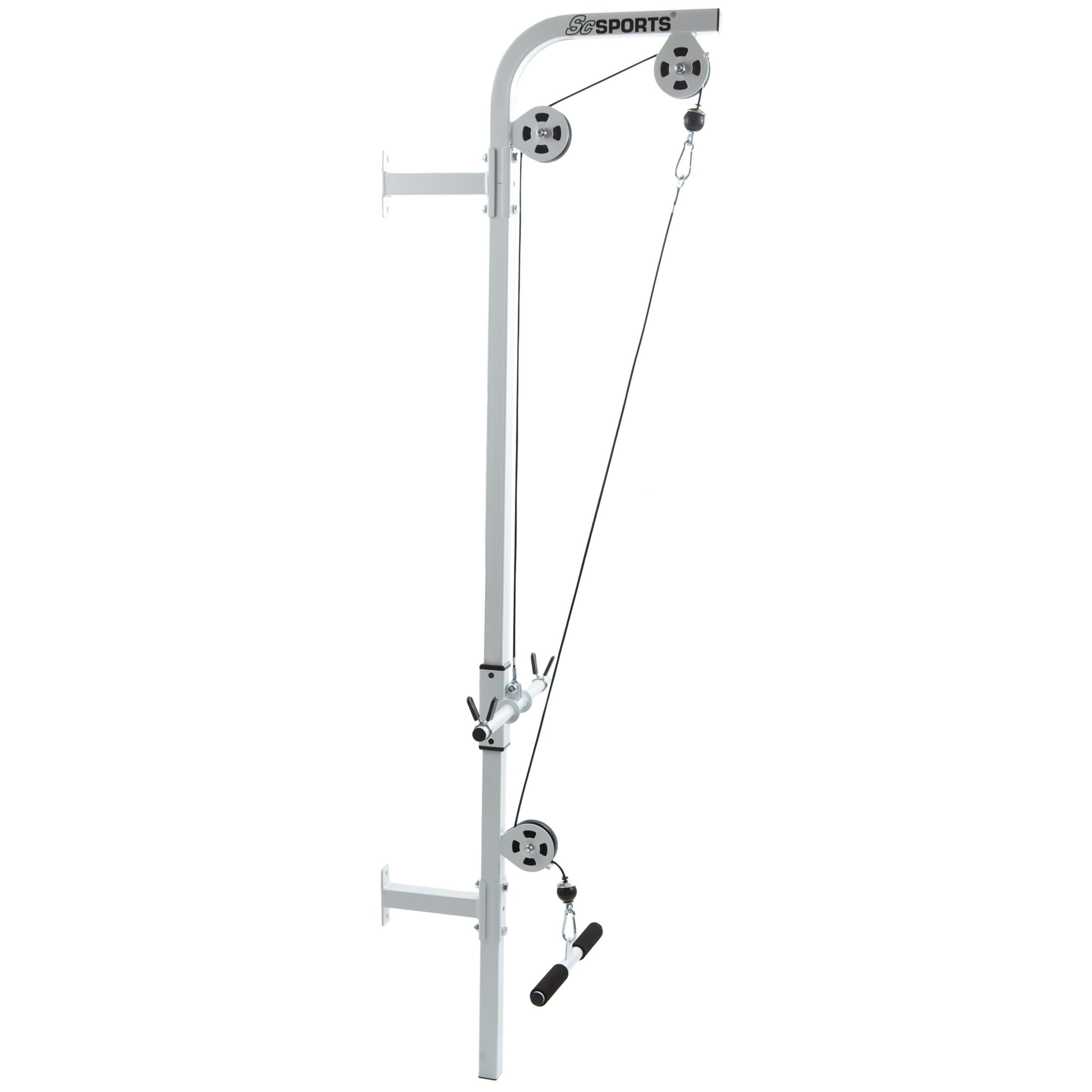 SCSPORTS® Latzug zur Wandmontage, bis 100 kg, mit Kabelzug und Latzugstange | Mit Trizepsstange, Federverschlüssen und rutschfesten Griffen; Latzugturm, Latzugstation, Seilzug, Kabelzugstation