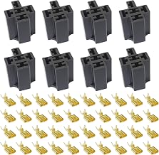 8 Set Auto Relay Socket Brackets w/ 6.3mm Terminals for 4 Pin 5 Pin Relays 10A 12V / 24V for Car Relay Socket Base Connector Replacement