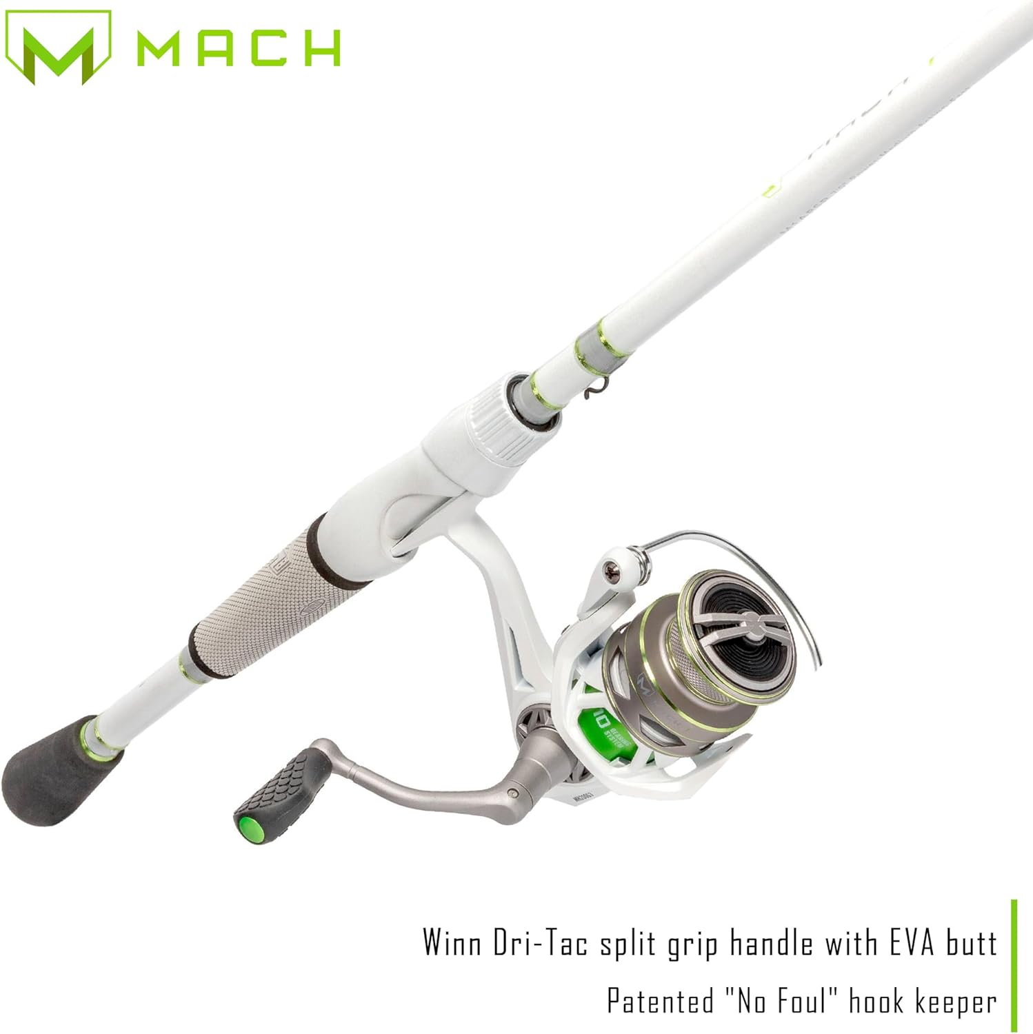 Lew's MACH 1 Spinning Fishing Reel, 9+1 Bearings, Graphite Frame, Speed Gears, Speed Lube, Multi-Disc Drag, Metallic White/Gray/Green