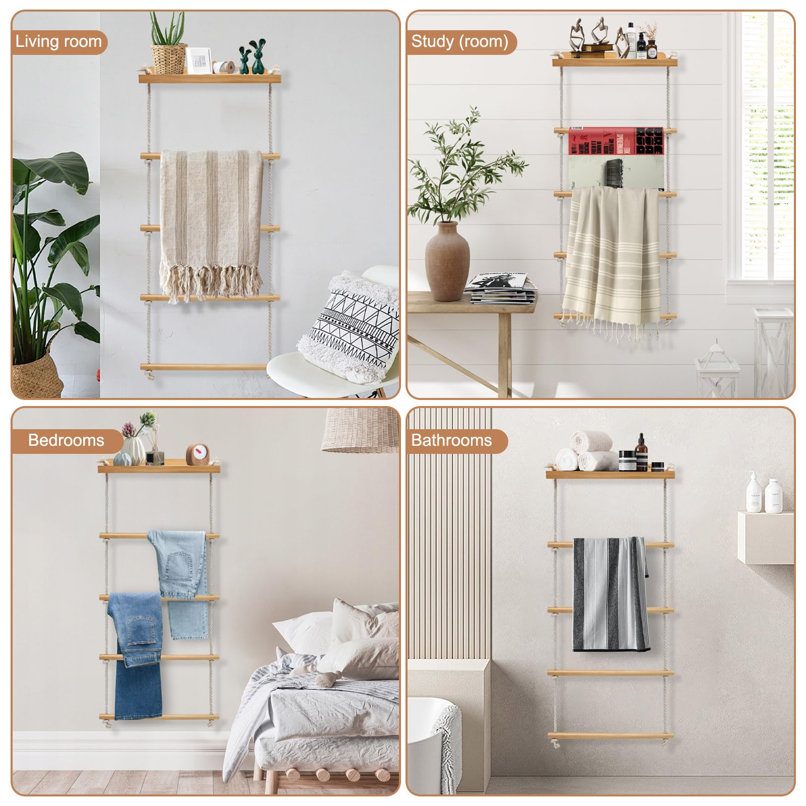 5 Strati Porta Asciugamani Legno, Porta Asciugamani Bagno da Parete, Scala Legno Decorativa per Parete Rampicante Vegetale, Piantana Asciugamani Bagno, Scaletta Porta Asciugamani per Camera