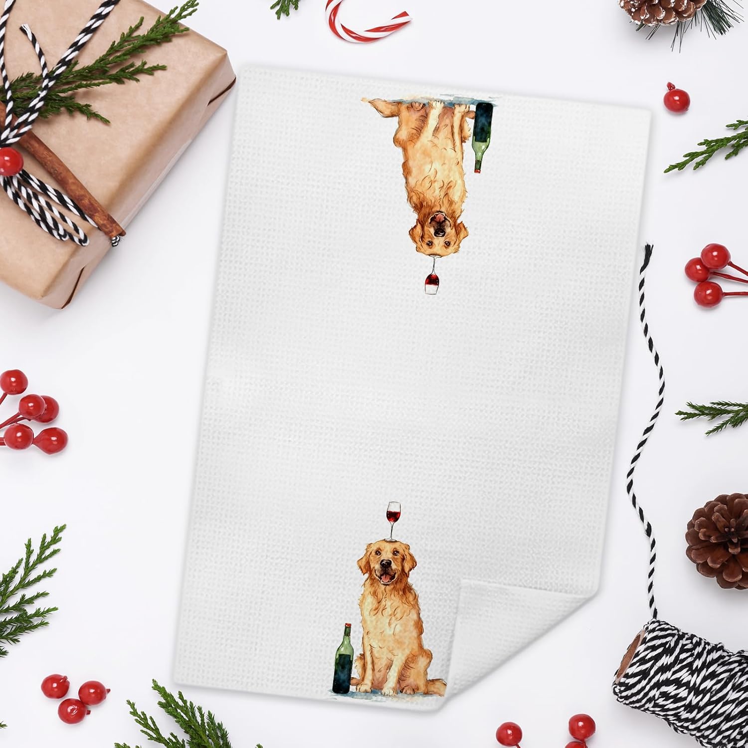Funny Wine Golden Retriever Kitchen Towels Decorative, Gifts for Golden Retriever and Wine Lovers Hand Tea Towels for Bar Cart, Dog Mom Lovers Dad Gifts Dish Towel Dishcloth, 16x24 Inch - Image 2