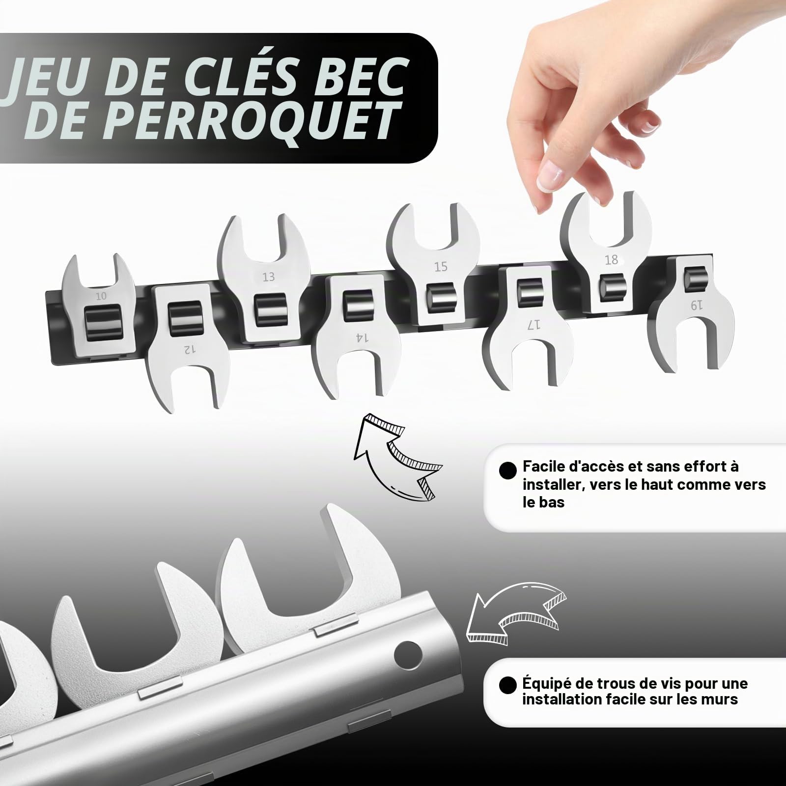 Jeu de Clef Plate, 8 Pièces Métriques Jeu de Clés à Extrémité Ouverte 10-19 mm Métal Jeu de Clés Mixtes pour Réparation Automobile