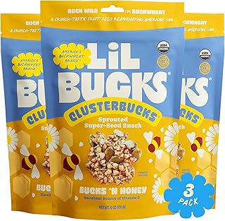 Clusterbucks Superfood Clusters – Grain-Free, Keto-Friendly Granola with Regeneratively Grown Sprouted Buckwheat– Gluten-Free, Low-Carb, Organic Healthy Snack (3-Pack, Bucks 'n Honey)