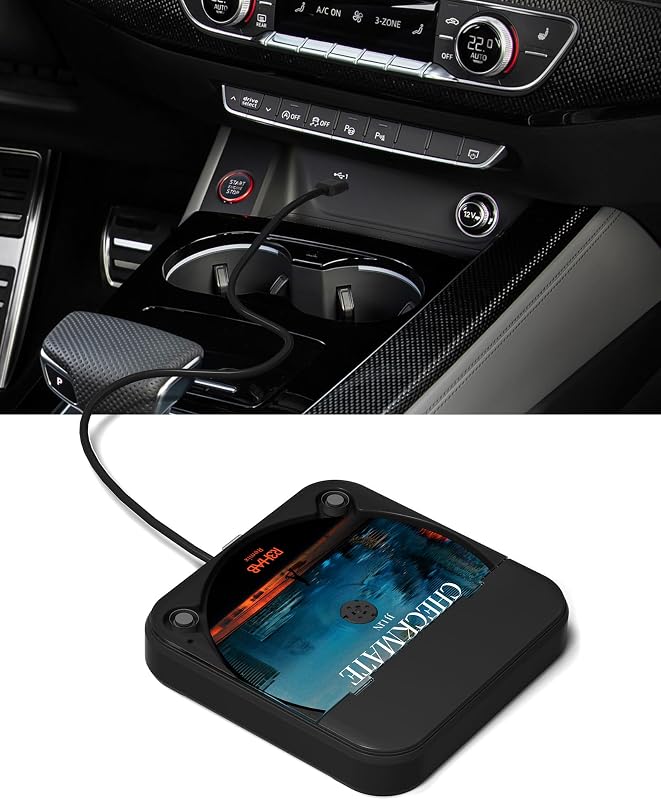 ENVYCLOUD Reproductor de CD portátil para automóvil con puerto USB/AUX, reproductor de CD externo compatible con radio estéreo para automóvil, computadora portátil, TV, computadora, universal para vehículo con adaptador (negro)