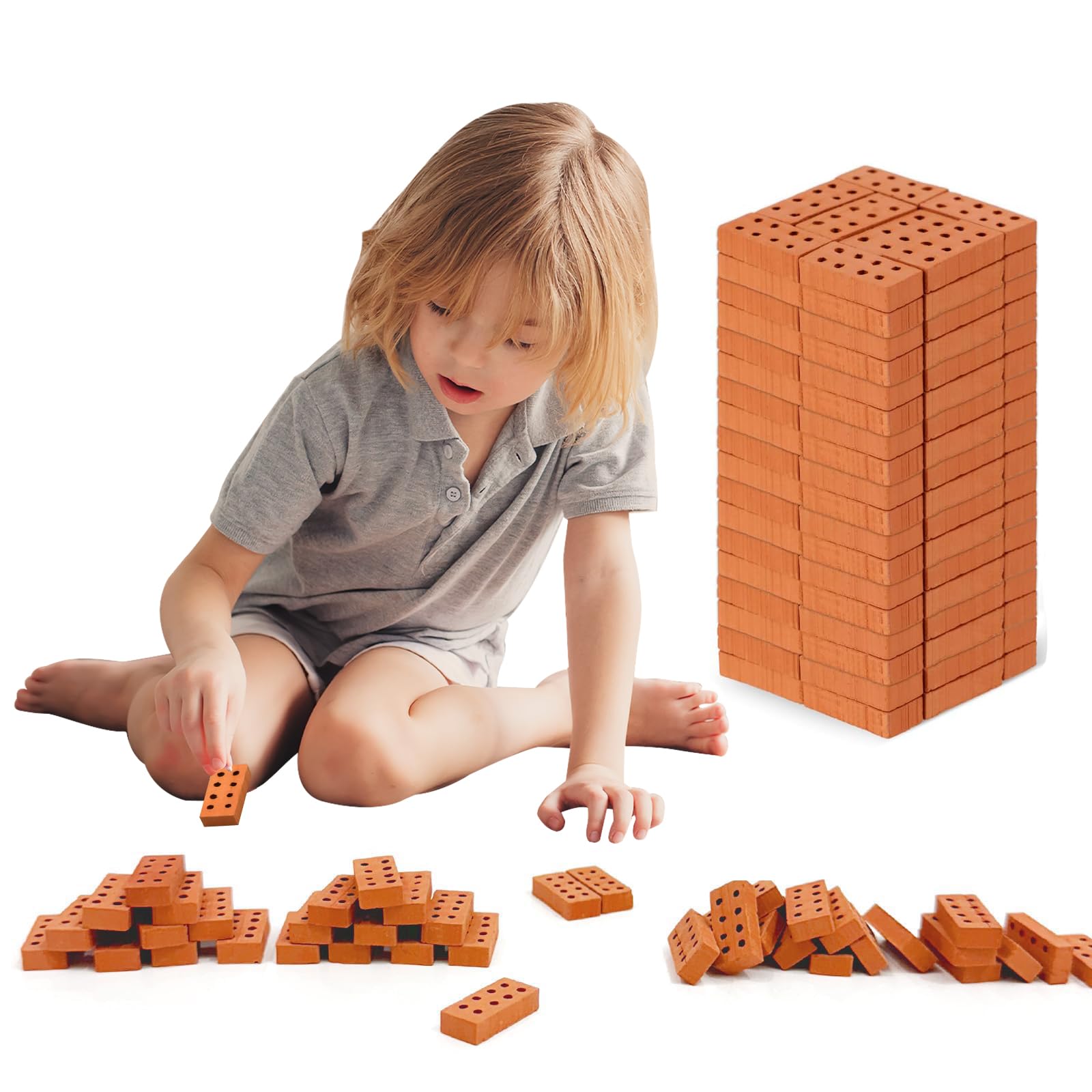 Koorium 100 mini mattoni in miniatura mattoni da costruzione, mattoni, per fai da te, casa delle bambole da giardino, decorazione per la casa dei giocattoli