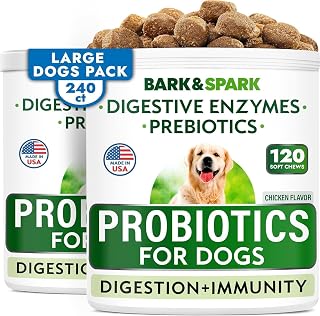 Bark&Spark Dog Probiotics & Digestive Enzymes (Gut Health) Allergy & Itchy Skin - Pet Diarrhea Gas Treatment Upset Stomach Relief, Digestion Health Prebiotic Supplement Dog Treats (240Ct Chicken)