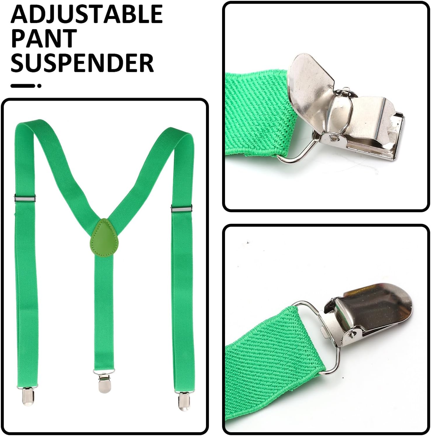 BESPORTBLE 2pcs St Patrick’s Celebration Green Elastic Suspenders with Lucky Clover Pattern, Adjustable Multifunctional Pant Strap for Men’s Party and Casual Wear