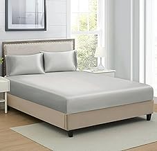 RD TREND® Satin Solid Fitted Bedsheets Queen Size 78x60x10 Inch, Elastic Bedsheets for Queen Size Bed with 2 Pillow Covers-18x28 Inch (Silver), 400 TC