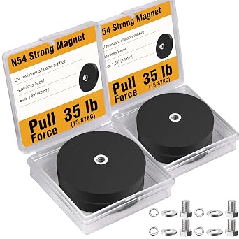 Heavy Duty Rubber Coated Magnets, 4pcs, 35 lbs Force, N54 Strength, 1.69" / 43mm