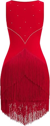 IWEMEK Rhinestones Fringe Tassel Latin Dance Dress for Women Competition Ballroom Dance Costumes Tango Salsa Flapper Dresses