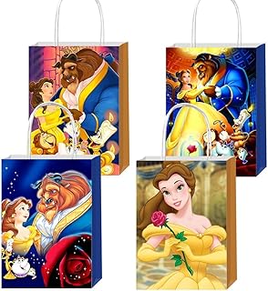 CICICO 12pcs Beauty & Beast Gift Bags Goodie Bags with Handles for Kids Birthday Party Decorations Supplies