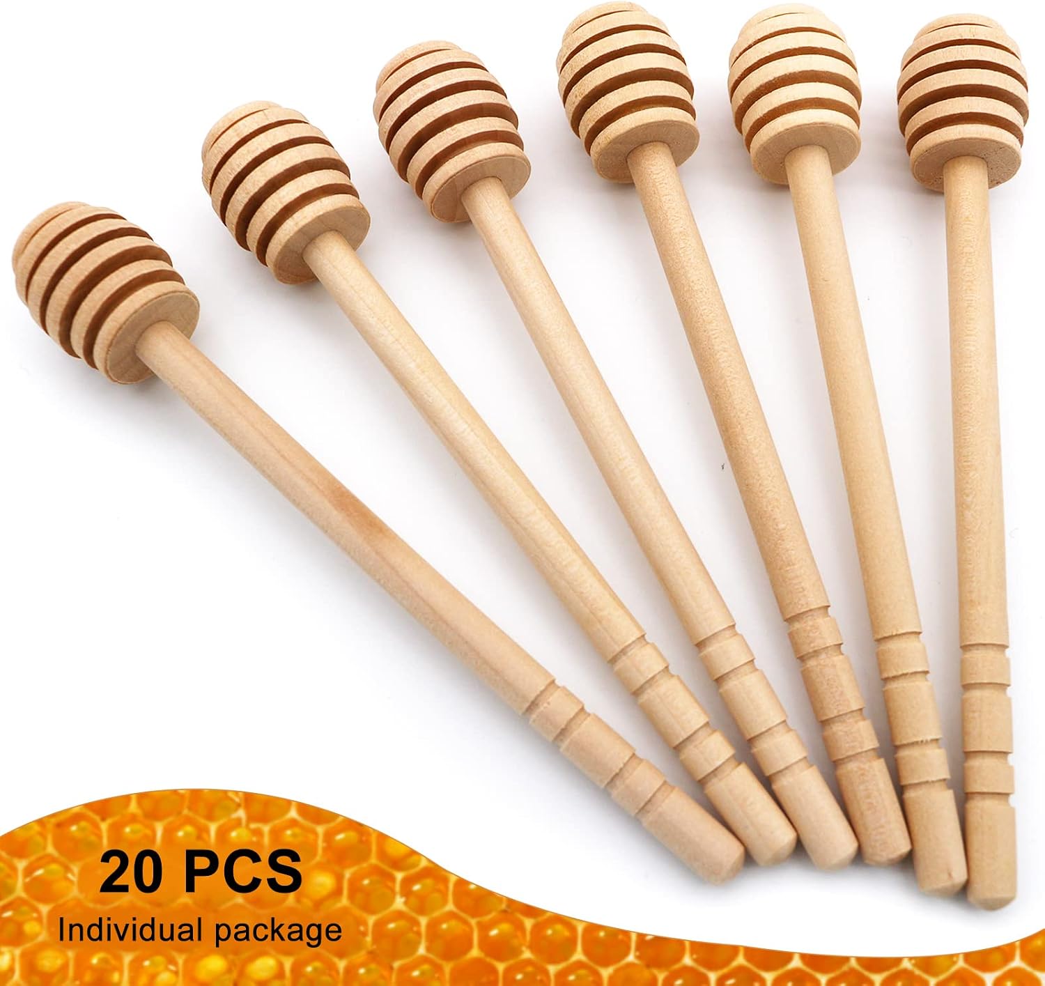 BLUE TOP 20PCS Wooden Honey Dipper Stick 6 Inch Individually Wrapped Honey Stirrer Stick,Honeycomb Sticks,Honey Wand for Honey Jar Dispense Drizzle Honey and Wedding Party Favors Gift. image 3