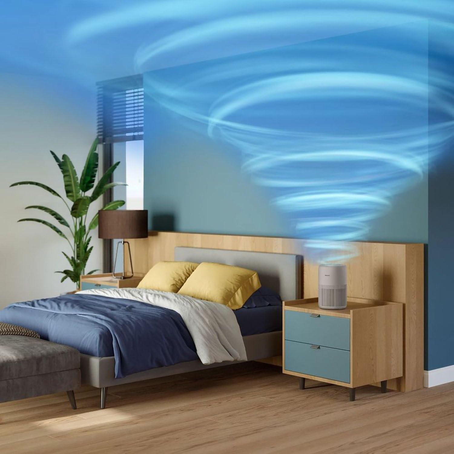 Visualization of air circulation and purification in a room by the Philips Air Purifier.